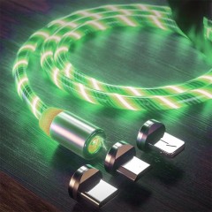 Cablu 3in1 USB la Type-C, Micro USB, Lightning, LED, 1m Arpex - Verde