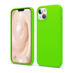 Husa CASEY STUDIOS™ pentru iPhone 13 Mini, Soft Silicone Premium, Microfibra in Interior, de Protectie, Ultra Slim, pentru Incarcare Wireless, Margini Ridicate pentru Protectia Ecranului si a Camerelor Neon Green