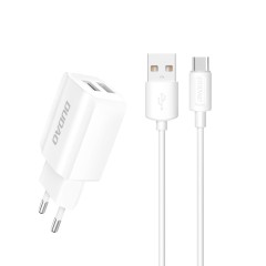 Set Incarcator Priza Dudao 2x USB + Cablu Type-C 2.4A, A2EU- Alb - Alb