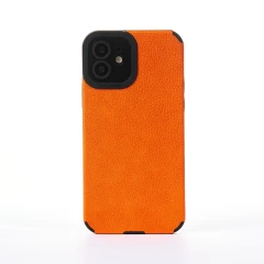 Husa iPhone 12 Casey Studios Grained Leather - Portocaliu Portocaliu