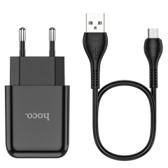 Kit Incarcator Priza USB-A, 10W, 2.1A + Cablu USB-A to Micro USB 1.0m HOCO (N2 Vigour) - Negru