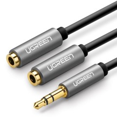 Adaptor Splitter Audio Stereo 2In1 Jack 3,5 mm, 1xMat la 2xFemale cu Impletitura, 20cm, Ugreen, 10532 - Negru