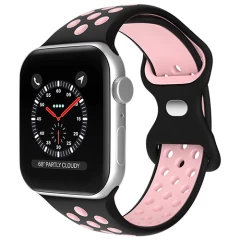 Curea Apple Watch 1/2/3/4/5/6/7/8/SE/Ultra - 42/44/45/49 MM Silicone Sport Loop Casey Studios, din Silicon, cu Perforatii Casey Studios - Black / Green Black / Pink 