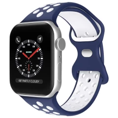 Curea Apple Watch 1/2/3/4/5/6/7/8/SE/Ultra - 42/44/45/49 MM Silicone Sport Loop Casey Studios, din Silicon, cu Perforatii Casey Studios - Black / Green Midnight Blue / White 