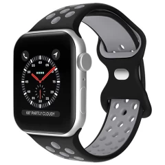 Curea Apple Watch 1/2/3/4/5/6/7/8/SE/Ultra - 42/44/45/49 MM Silicone Sport Loop Casey Studios, din Silicon, cu Perforatii Casey Studios - Black / Green Black / Gray 