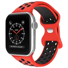 Curea Apple Watch 1/2/3/4/5/6/7/8/SE/Ultra - 42/44/45/49 MM Silicone Sport Loop Casey Studios, din Silicon, cu Perforatii Casey Studios - Black / Green Red / Black 