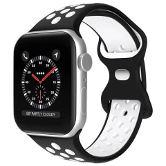 Curea Apple Watch 1/2/3/4/5/6/7/8/SE/Ultra - 42/44/45/49 MM Silicone Sport Loop Casey Studios, din Silicon, cu Perforatii Casey Studios - Black / Green Black/white 