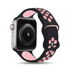 Curea Apple Watch 1/2/3/4/5/6/7/8/SE - 38/40/41 MM Silicone Sport Loop Casey Studios, din Silicon, cu Perforatii Casey Studios - Black / Pink Black / Pink