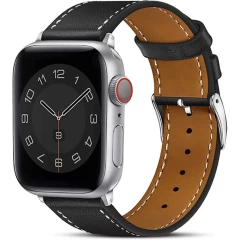 Curea Apple Watch 1/2/3/4/5/6/7/8/SE/Ultra - 42/44/45/49 MM Premium din Piele Naturala Casey Studios Casey Studios - Negru Negru | Alb 